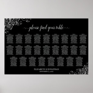 26 Tische Hochzeits-Sitzordnung Silber Verzierunge Poster