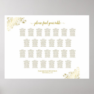 26 Tische Hochzeits-Sitzordnung Weiß & Gold Verzie Poster