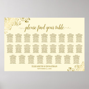 26 Tische Hochzeits-Sitzplan Creme & Gold Verzieru Poster