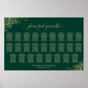 26 Tische Hochzeits-Sitzplan Smaragdgrün Gold Poster