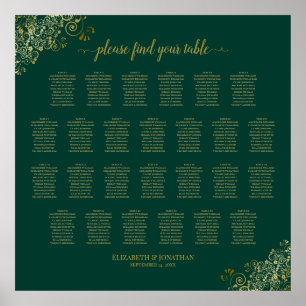 26 Tische Hochzeits-Sitzplan Smaragdgrün Gold Poster