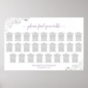26 Tischsitzplan Lavendel & Silber auf Weiß Poster