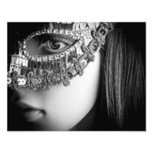 2733-Lady mit Schwarzes Haar und Masquerade Maske Fotodruck