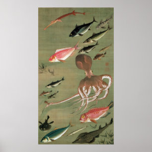 27. 諸 図, 若 冲 verschiedenen Fischen, Jakuchū, Japan Poster