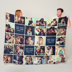 27-Foto Collage Custom Text Fleece Blanket (L)