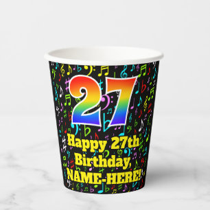 27. Geburtstag: Fun Musiknotens Pattern, Regenboge Pappbecher