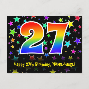 27. Geburtstag: Fun Stars Pattern, Regenbogen 27, Postkarte