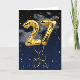 27. Geburtstag Gold Mylar Ballon und Confetti Card Karte
