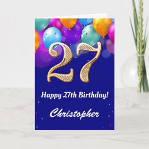 27. Geburtstag Navy Blue und Gold farbige Ballons Karte