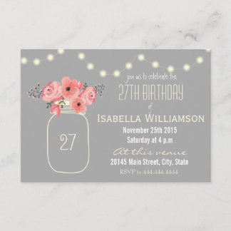 27. Geburtstag Pink Blume & Mason Jar Einladung