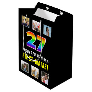 27. Geburtstag: Regenbogen "27", benutzerdefiniert Mittlere Geschenktüte
