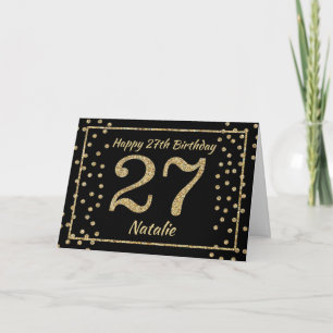 27. Geburtstag Schwarz und Gold Glitter Konfetti K Karte