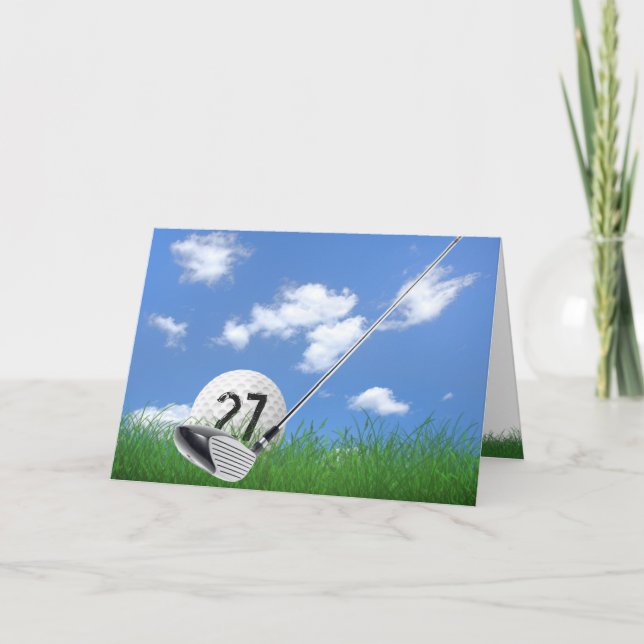 27. Geburtstags-Golfball und Putter Karte (Vorderseite)
