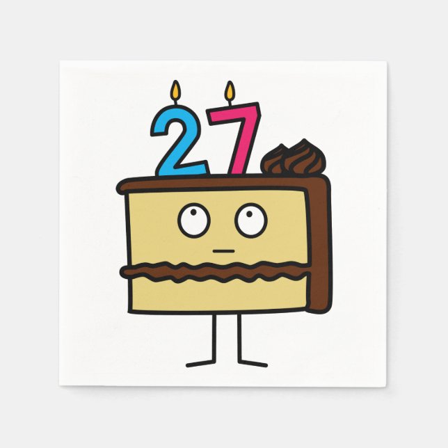 27. Geburtstags-Kuchen mit Kerzen Serviette (Vorderseite)