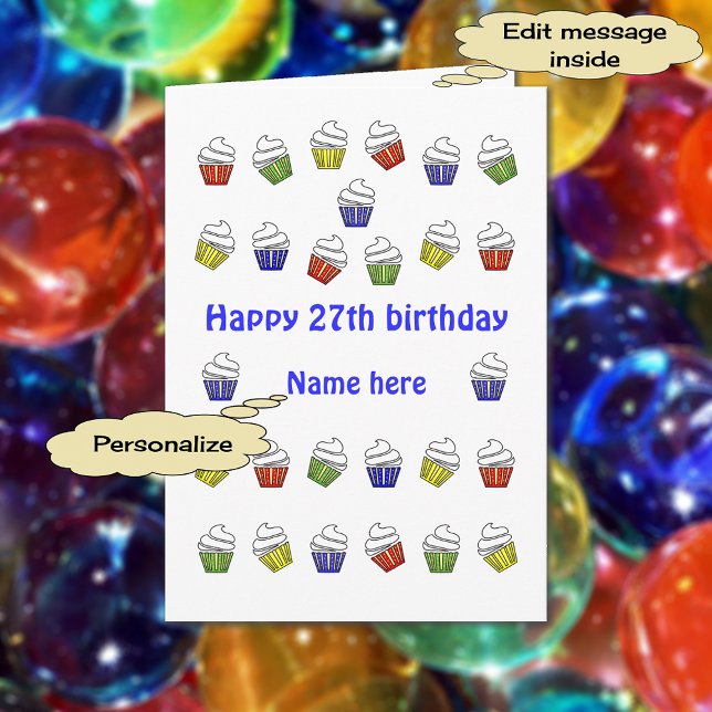 27. Geburtstagscupakes personalisierter Name Karte (27 cupcakes)