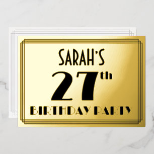 27. Geburtstagsfeier — Art Deco-Look „27“ + Name Folieneinladung