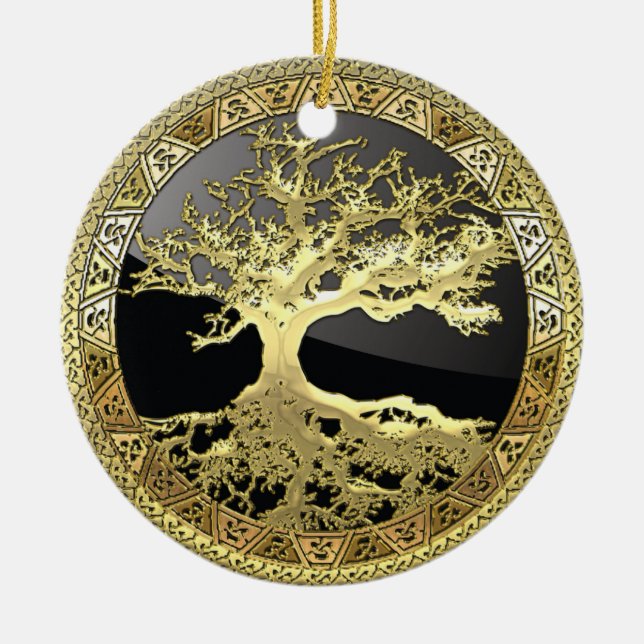 [27] Golden Celtic Tree of Life Keramikornament (Vorne)