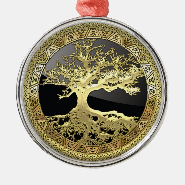 [27] Golden Celtic Tree of Life Silbernes Ornament (Vorne)