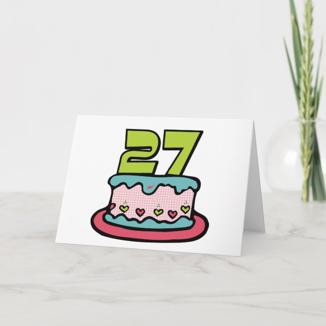 27 Jahre alter Geburtstagskuchen Karte (Vorderseite)