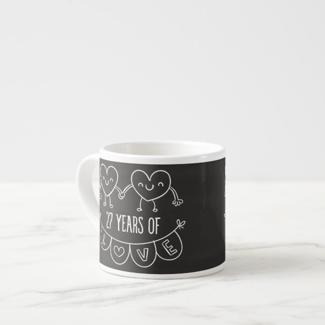 27. Jubiläum Geschenk Chalk Herzen Espressotasse (Vorderseite Links)