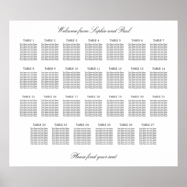27 Tabelle Elegantes Minimalistisches Sitzdiagramm Poster (Vorne)