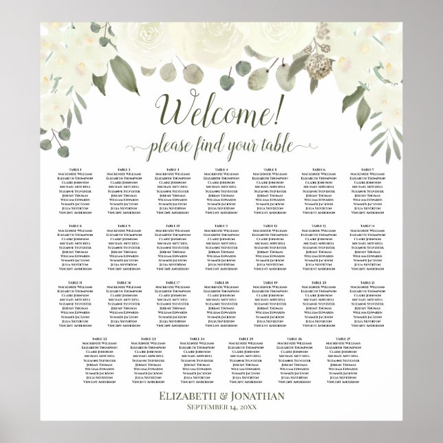 27 Tabelle Elfenbeinrosen Hochzeitstabelle Poster (Vorne)