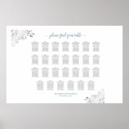 27 Tabelle Frily Wedding Seating Chart Weiß & Aqua Poster