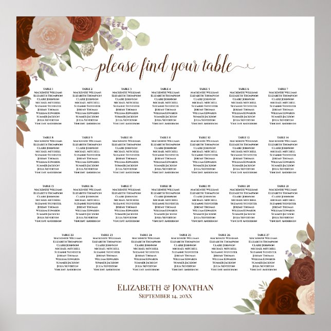 27 Tabelle Rostornorange Rose Hochsitzdiagramm Poster (Vorne)