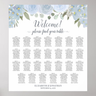 27 Table Dusty Blue Rose Hochzeitsdiagramm Poster