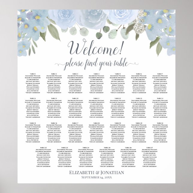 27 Table Dusty Blue Rose Hochzeitsdiagramm Poster (Vorne)