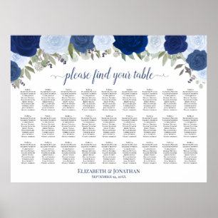 27 Tisch Blaue Rosen Elegante Hochzeits-Sitzordnun Poster