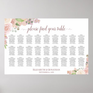 27 Tisch Elegante rosa Rosen Hochzeit Sitzordnung Poster