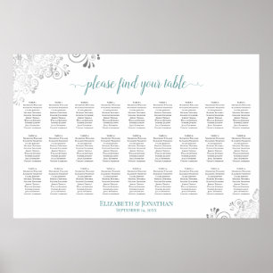 27 Tisch Hochzeit Sitzordnung Weiß & Türkis Poster