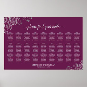 27-Tisch-Hochzeits-Sitzordnung Silber auf Magenta Poster