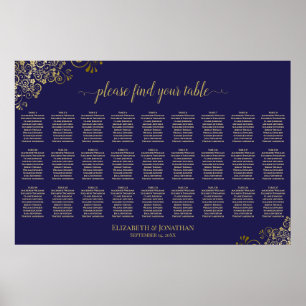 27 Tisch-Hochzeits-Sitzplan Navy Blau & Gold Poster