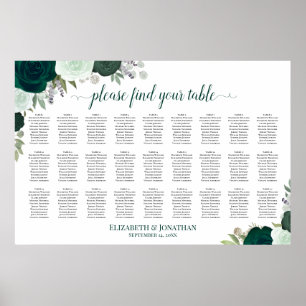 27-Tisch-Hochzeitssitzplan Emerald-Rosen Chic Poster