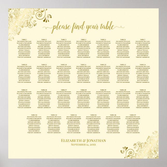 27 Tischdecken für Hochzeitsstühle Creme & Gold Fr Poster (Vorne)