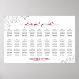 27 Tische Frisier Hochzeit Sitzordnung Weiß & Rot Poster