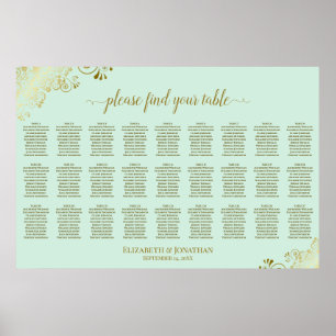 27 Tische Hochzeits-Sitzordnung Mintgrün & Gold Poster