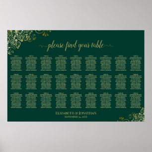 27 Tische Hochzeits-Sitzplan Smaragdgrün Gold Poster