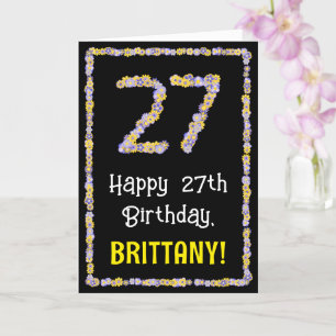 27th Birthday: Floral Flowers Number, Custom Name Karte