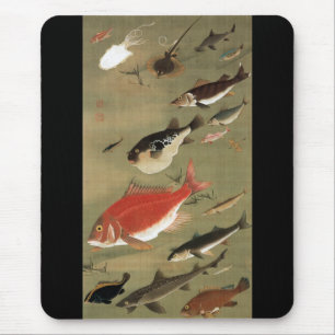 28. 群 図, 若 冲 verschiedenen Fischen, Jakuchū, Japan Mousepad