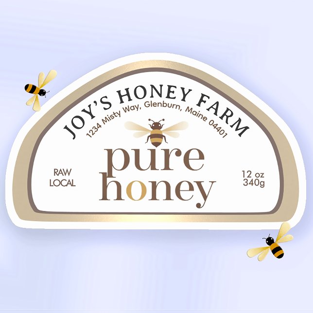 28 12oz Skep-förmige Honey Labels Gold Rim & Bee (Von Creator hochgeladen)