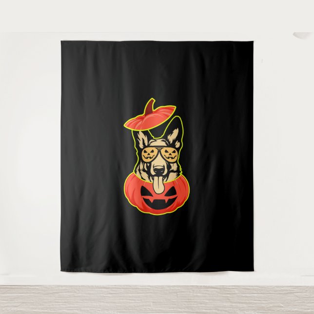 28 Deutscher Schäferhund im Beängstigenden Pumpkin Wandteppich (Vorderseite)