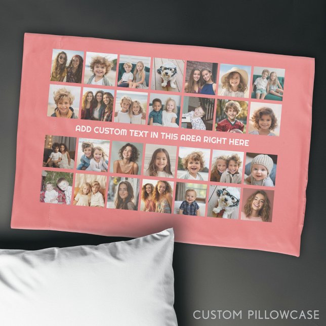 28 Foto Collage Grid - 1 Textfeld - Rose Kissenbezug (Custom Photo Collage Pillowcase)
