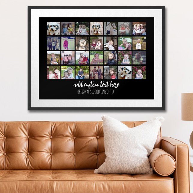 28 Foto Collage Grid - 2 Textfelder - Schwarz-weiß Poster (Personalized Photo Poster)