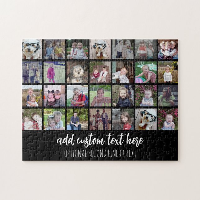 28 Foto Collage Grid - 2 Textfelder - Schwarz-weiß Puzzle (Horizontal)