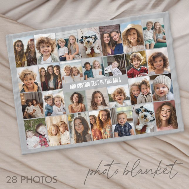 28-Foto-Collage-Raster - 1 Textfeld Fleecedecke (Photo Blanket - Customize with your favorite pictures)