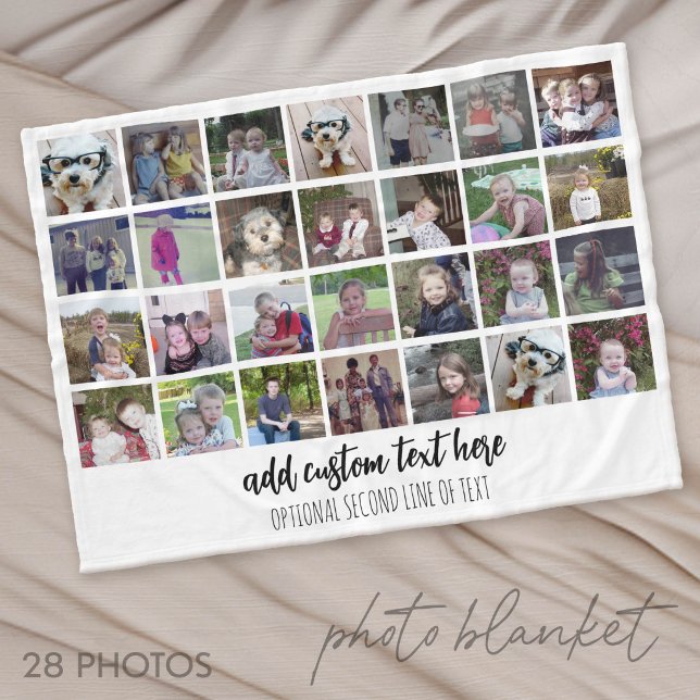 28 Foto Collage Raster - 2 Textfelder - schwarz we Fleecedecke (Photo Blanket - Customize with your favorite pictures)