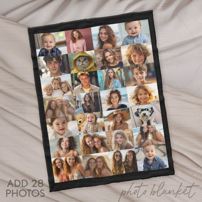 28 Foto-Collage Überall - Schwarz Fleecedecke (Custom Fleece Blanket with Photo Collage for Family and Friends)